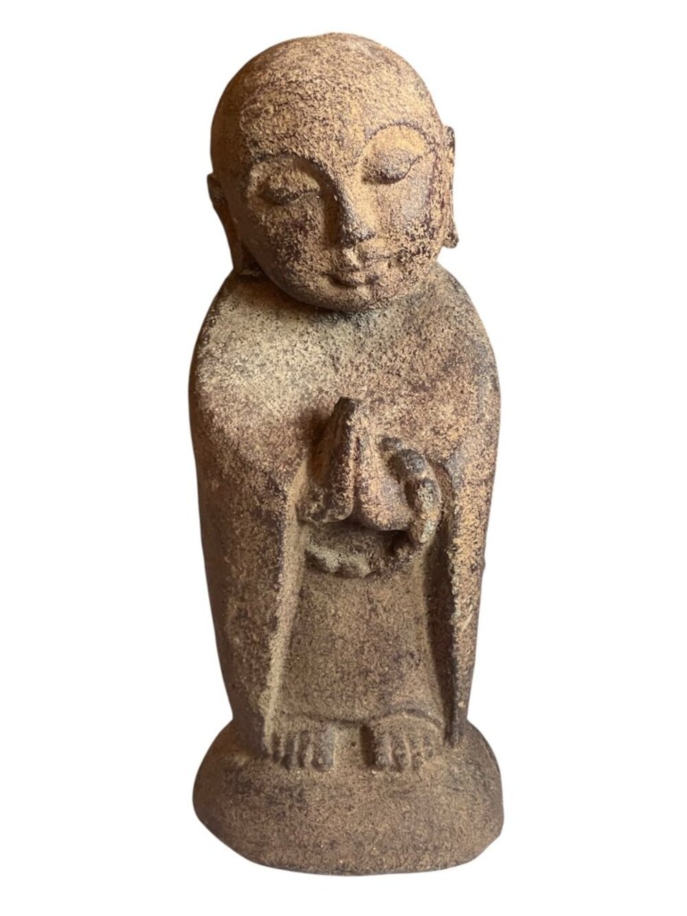 Monk Statue Brown Lava Stone 7" Prayer Beads  Zen Boho Gift Hand Carved Garden